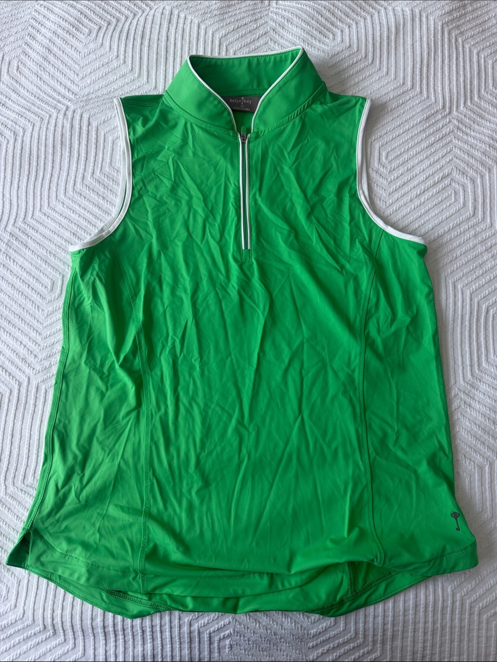 Belyn Key Bright Green Sleeveless Zip-Front Golf Top with White Trim